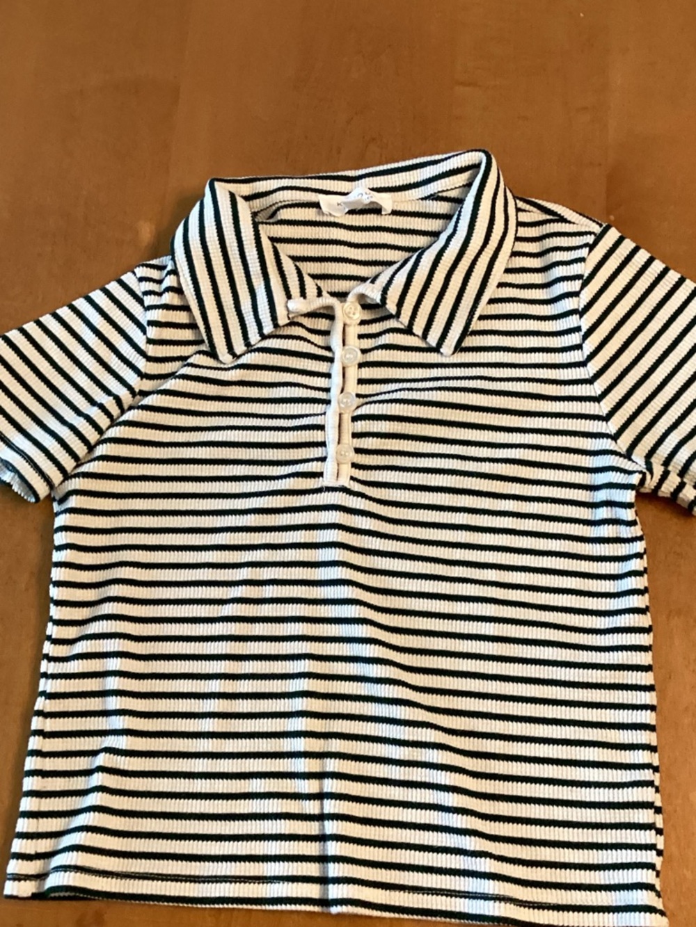 iris Black and White Striped Polo Top